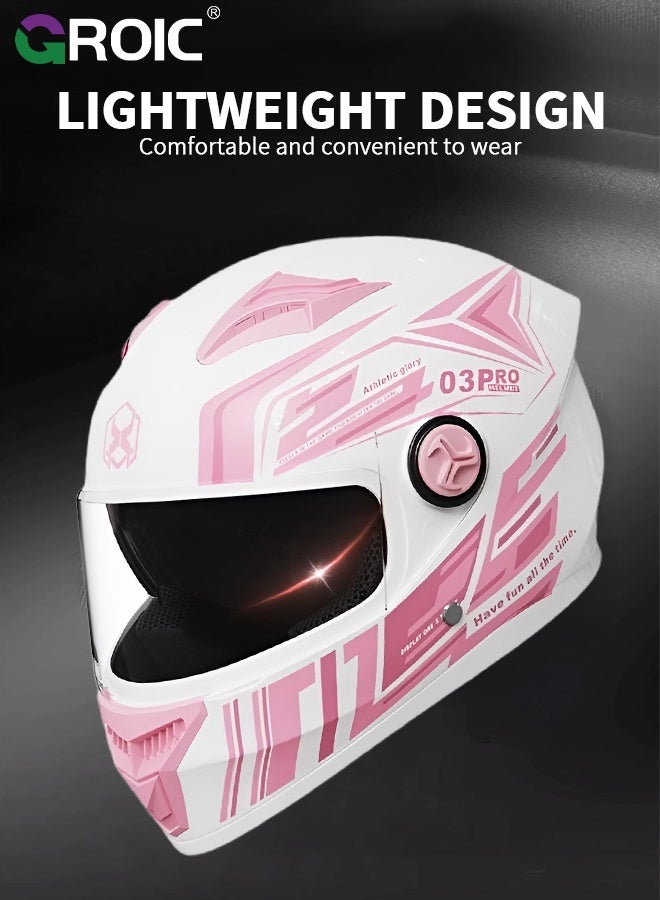 GROIC Motorcycle Helmet, Mos White Pink Transparent Design, Helmet for Street and Track Riders, Ventilation and Safety Design, Lightweight Helmet for Men and Women, Motorbike and Electric Bike Riding - Image 4